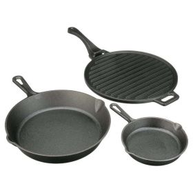 4-Piece Cast Iron Skillet Set with Handles and Griddle, Pre-Seasoned, 6", 10.5", 11"